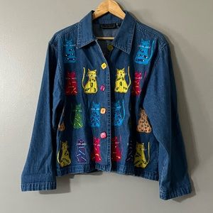 Vintage cat art deco denim jacket